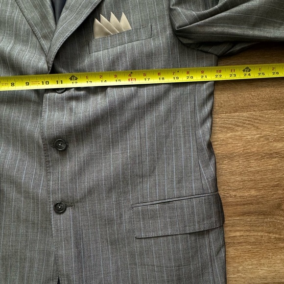 Vtg Tallia Sartoria Wool Gray with Vertical Blue Lines Size 44 - Picture 2 of 9